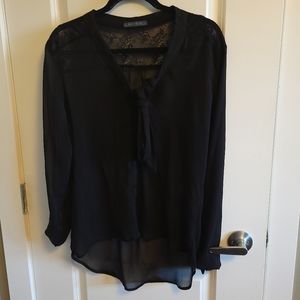 Black sheer blouse with lace detail